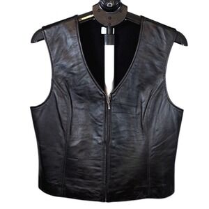 Apt 9 Womens Dark Brown Lambskin Leather Front Zip Up Knit Back Vest Size L